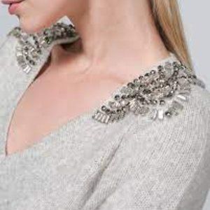 White House Black Market Embellished V-Neck Sweater NWT